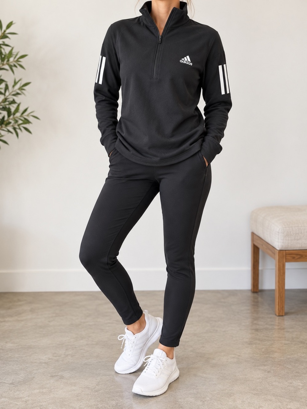 adidas Black Women's 1/4 Zip Turtleneck Performance Sweater